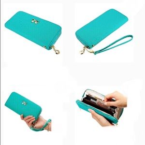 LIGHT BLUE High Quality Faux Leather Long Clutch
